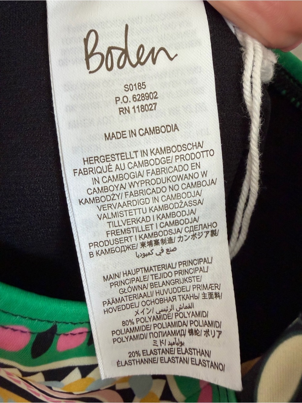 Boden Deep V-Neck One Piece Swim Suit Size 10 Floral Colorful Black Pink Green - Picture 7 of 8